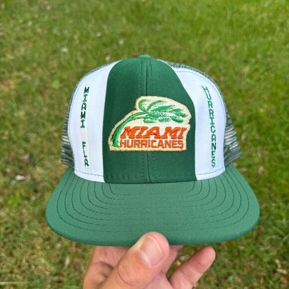 Vintage Miami Hurricanes AJD Lucky Stripes Mesh Trucker Snapback Hat - Picture 1 of 5